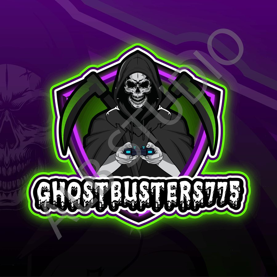 Ghostbusters775 mascot logo — hooded reaper holding a controller