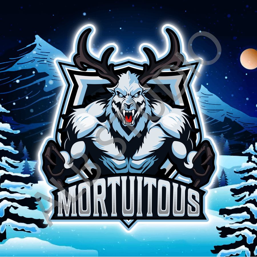 Mortuitous mascot logo — snow yeti with antlers